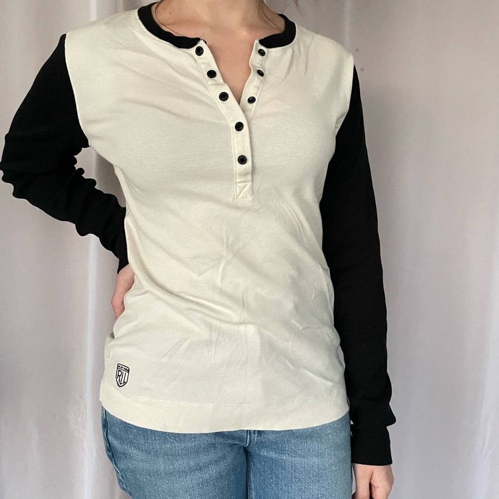 Vintage RALPH LAUREN RALPH LRL Long Sleeve Henley Snap Buttons Tee Size Medium
